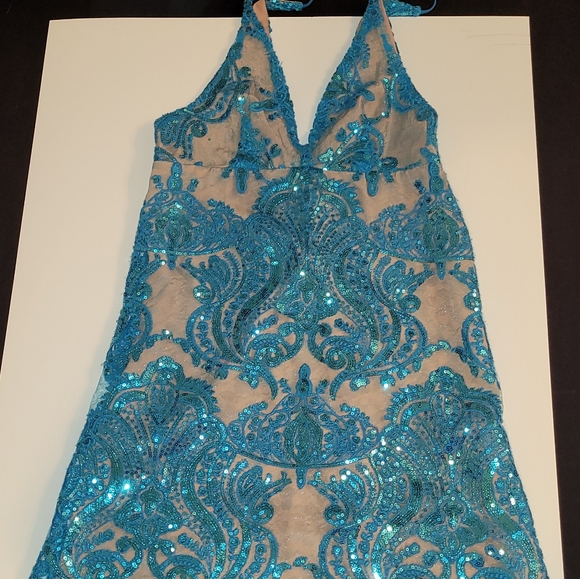 Free People Night Shimmers Ocean Blue Sequin Mini-Dress New With Tag - Picture 11 of 16
